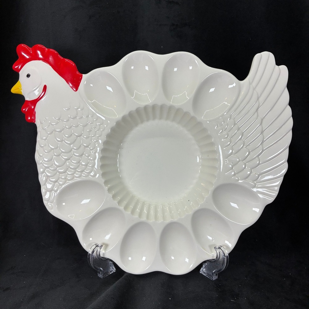Teleflora Chicken Deviled Egg Platter White Ceramic Hen Serving Dish 12in Boxed